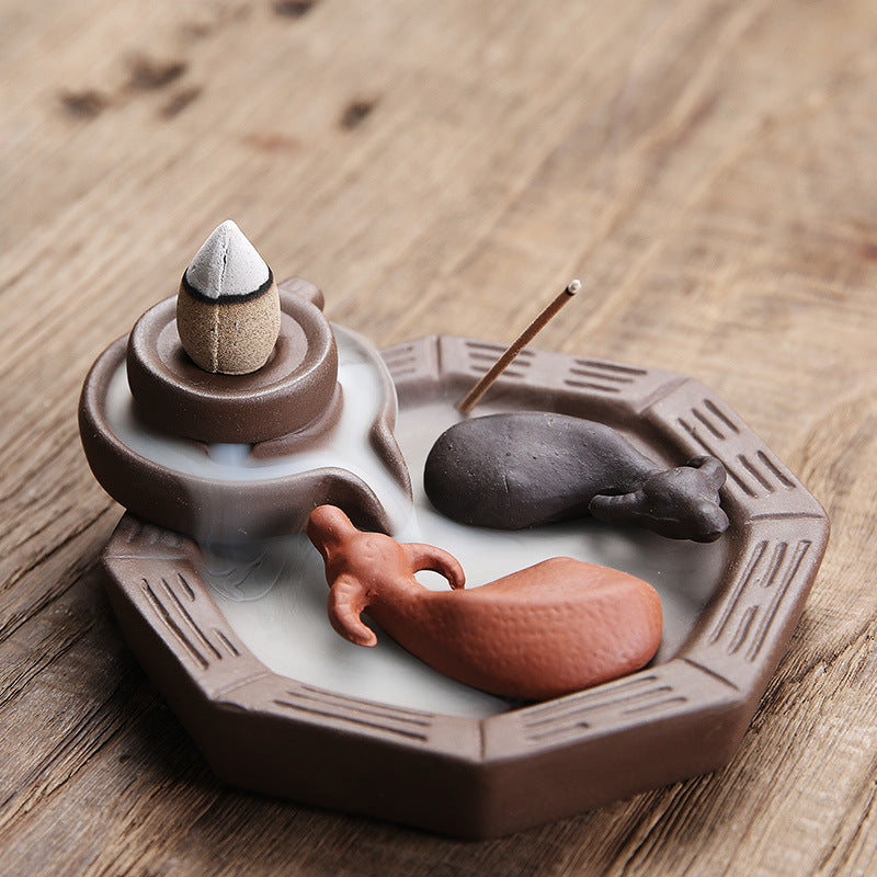 Purple Clay Turns Back Flowing Incense Burner Tower Incense Creative Turning Things Around Smoke Back Flowing Watching Aroma Diffuser Custom Logo