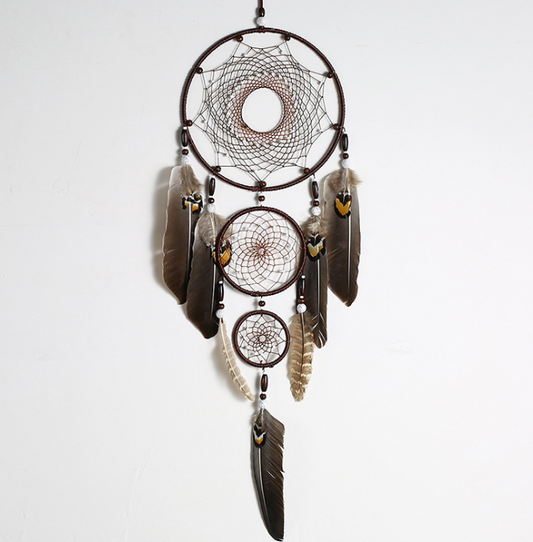 Eagle Feather Big Three Ring Indoor Pendant Indian Dream Catcher