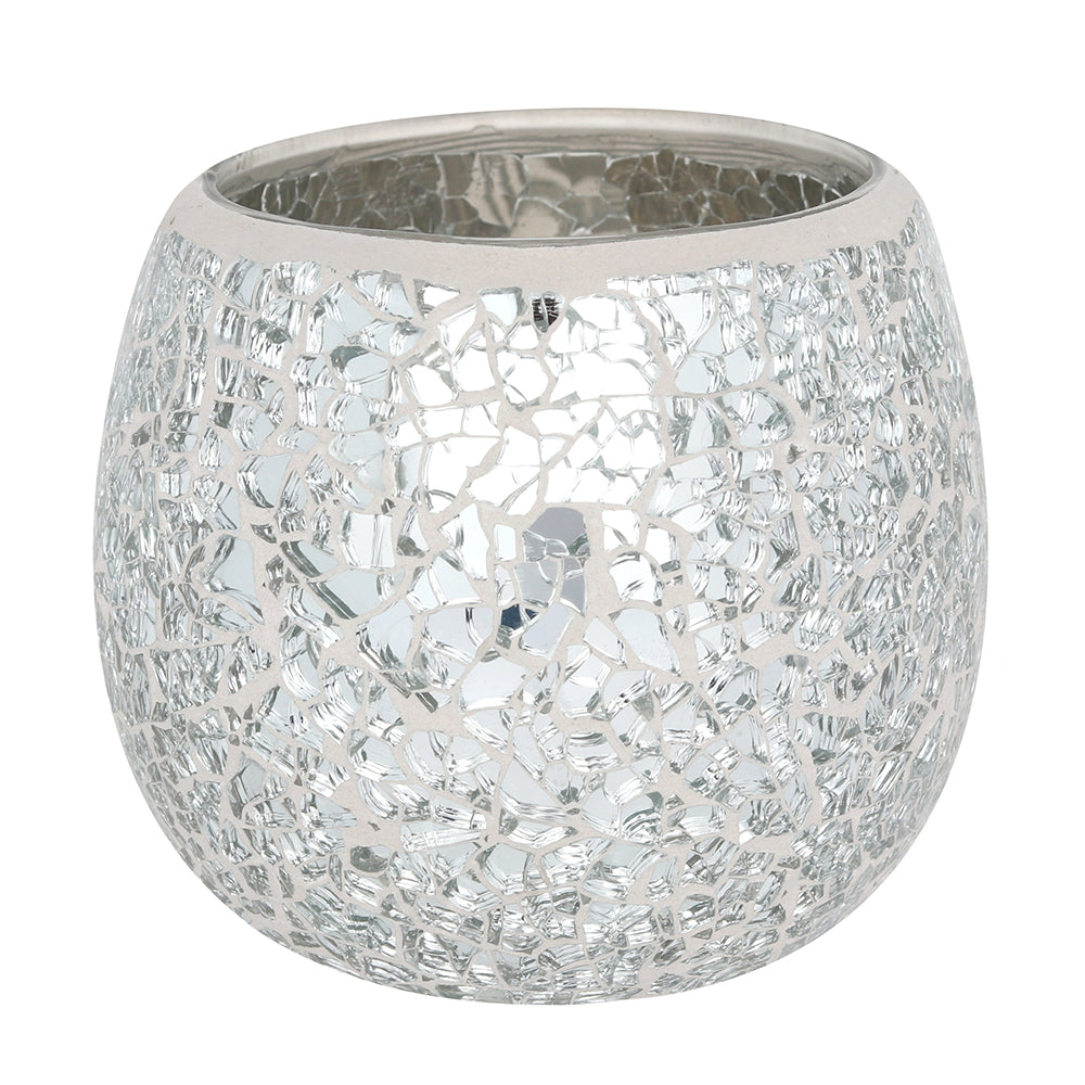 Large Silver Crackle Glass Candle Holder