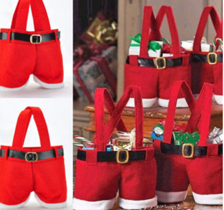 New Wool Fabric Merry Christmas Gifts Santa Pants Style Christmas Candy Gift Bag